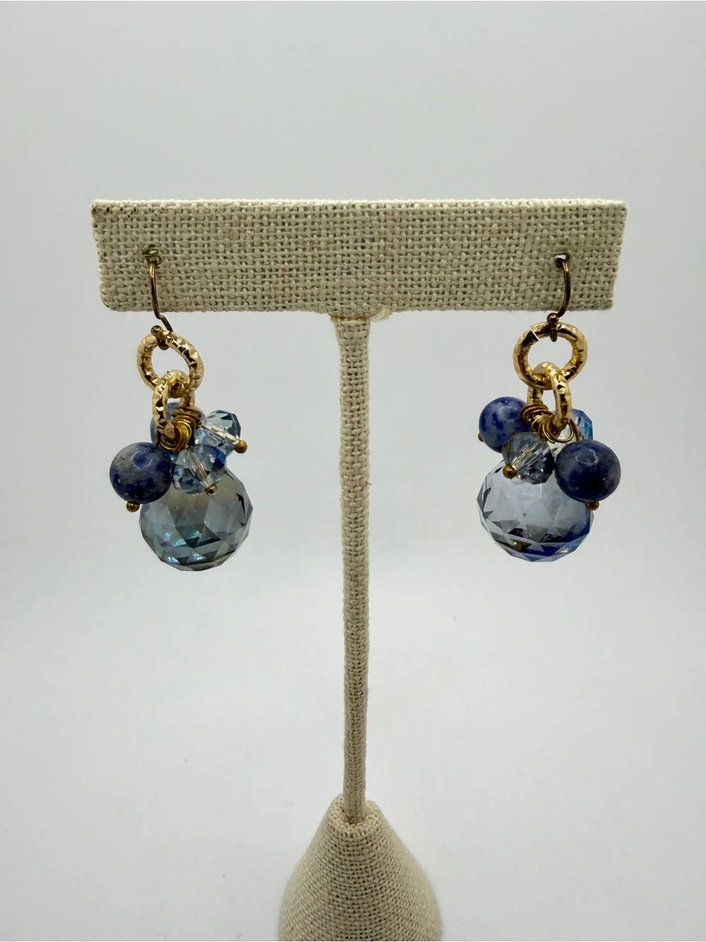 Gold over Sterling silver stamped hooks, crystal and sodalite dangle‎ earrings!